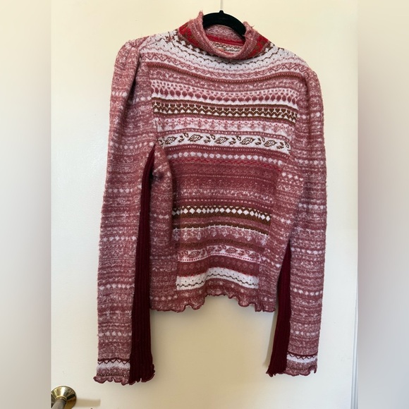 NWT Free People Ball Juniper Turtleneck Sweater in Rhubarb Combo in Size XL - Picture 8 of 11